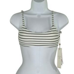 Calia Swim Top XS NEW Tie Back Coastal Stripe White Black Sporty Comfort